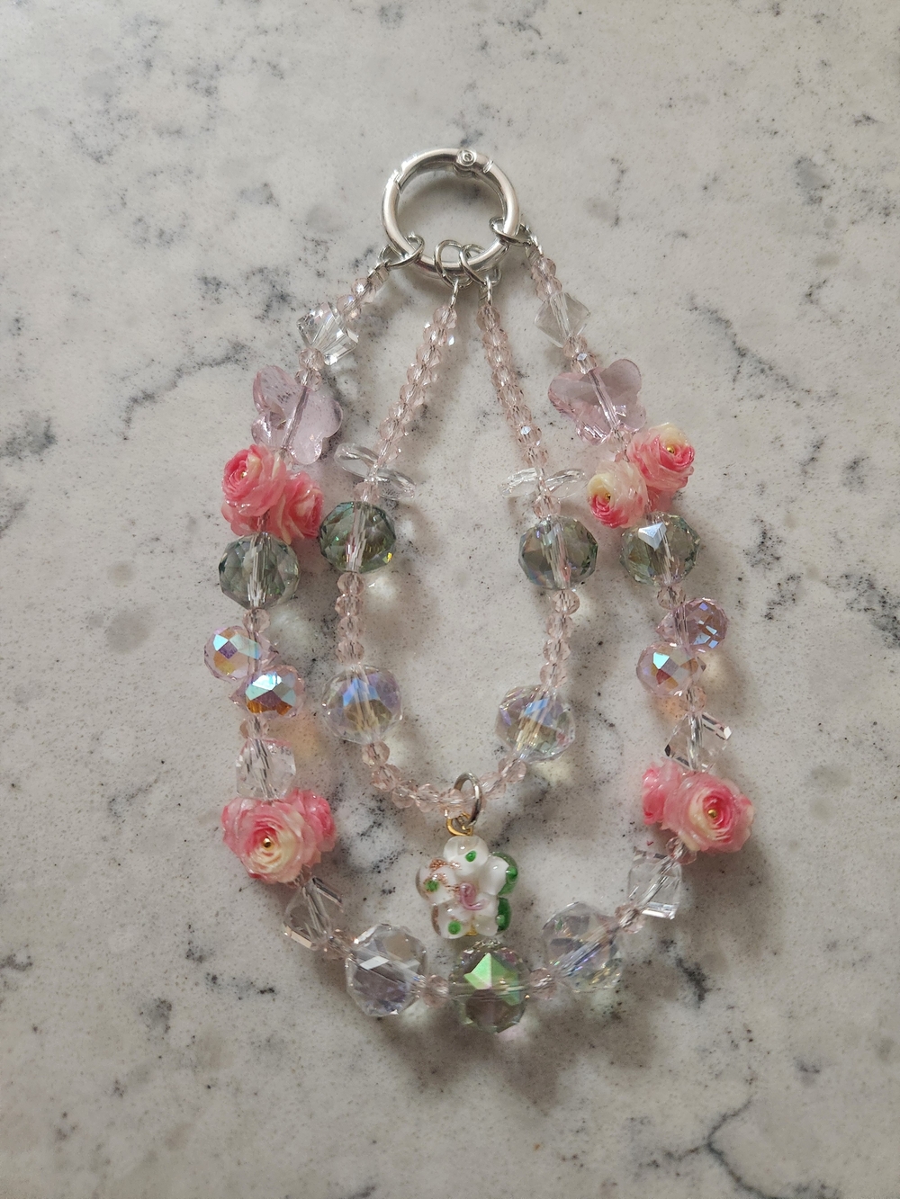 Pink Floral Beaded Keychain